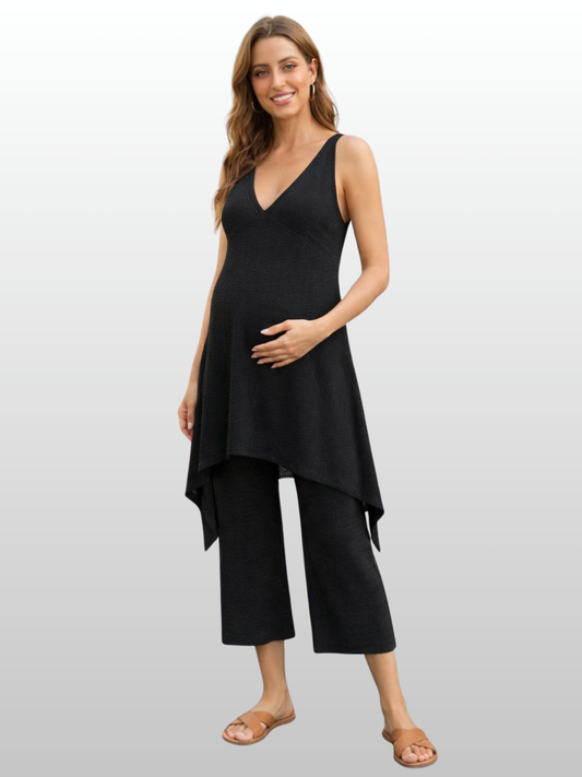 Maternity Set, Asymmetric Top, Wide-Leg Pants, Viscose Knit