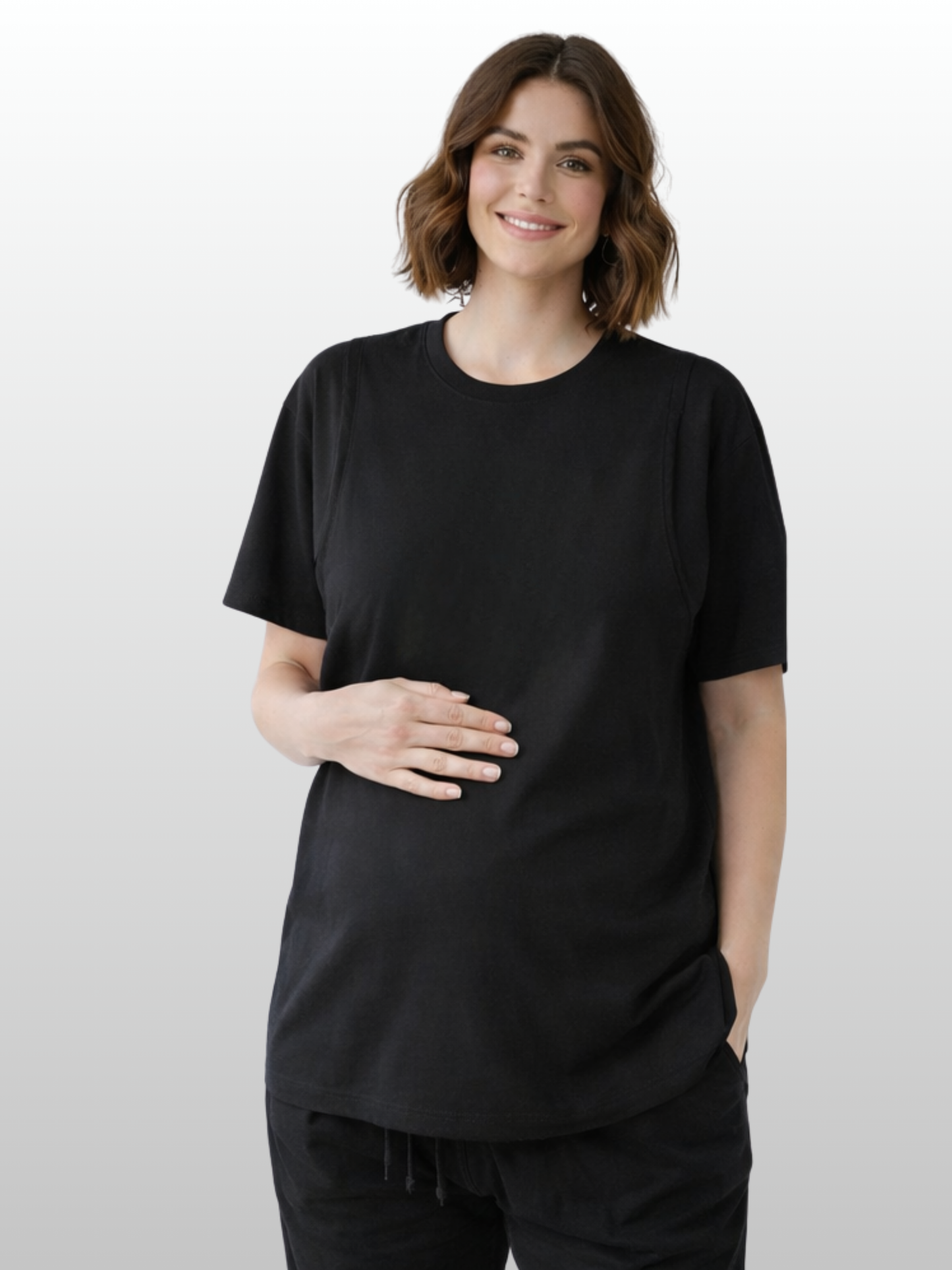 Umstands-Stillshirt, Oversized, Versteckter Stillzugang, J-Naht, Atmungsaktiv, Schwangerschaft Stillzeit