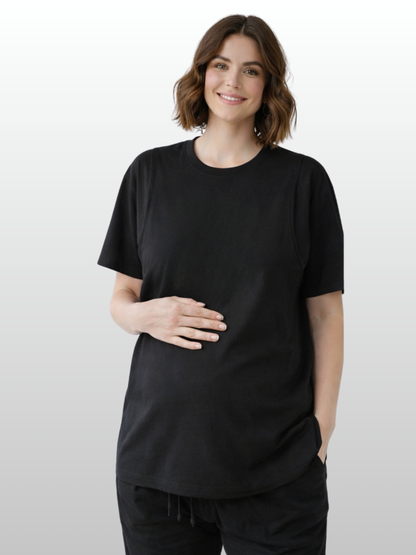 Umstands-Stillshirt, Oversized, Versteckter Stillzugang, J-Naht, Atmungsaktiv, Schwangerschaft Stillzeit