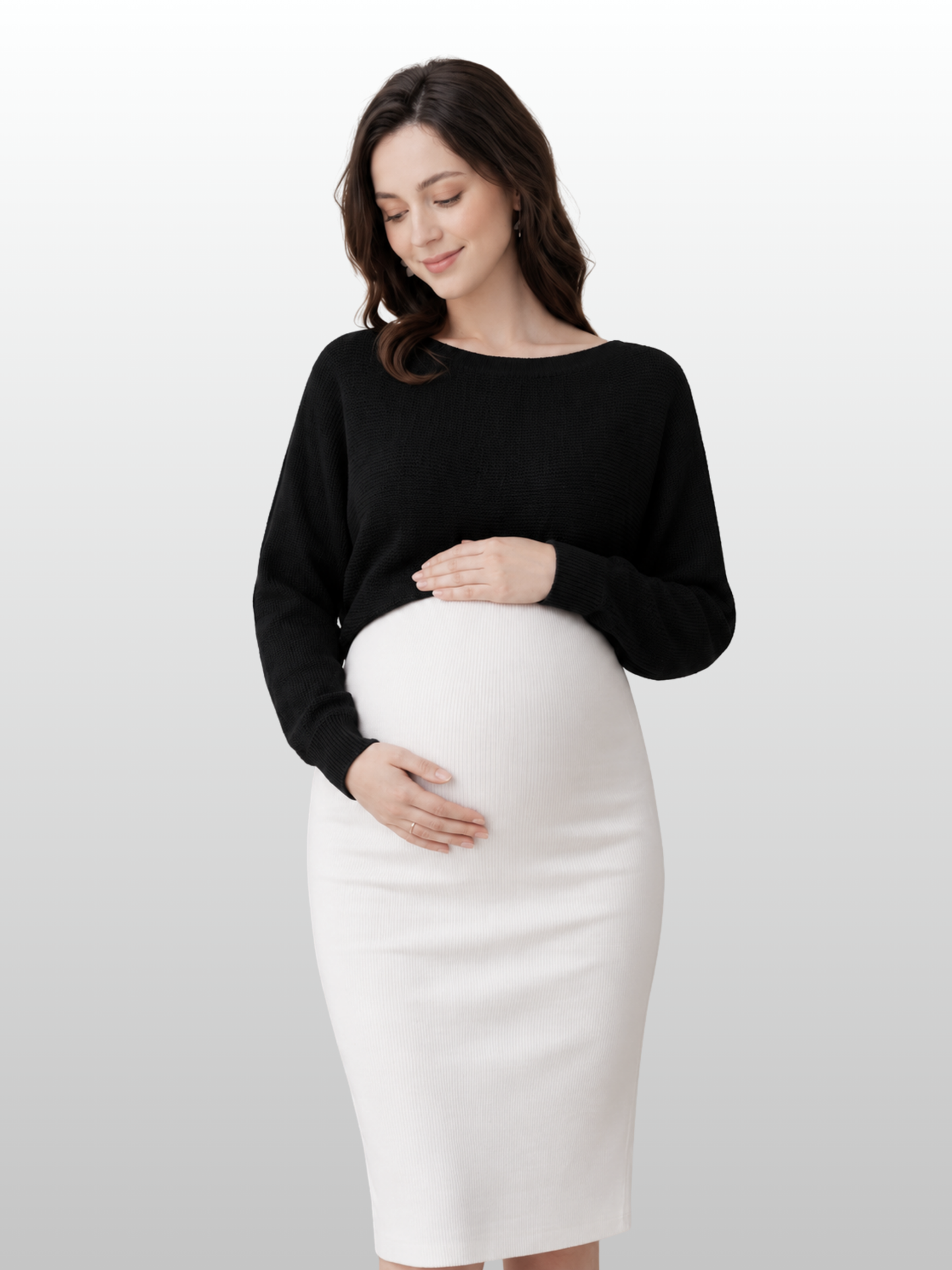 Maternity Sweater, Batwing Sleeves, Ribbed Knit, Layering, Flexible, Year-Round, All Trimesters
