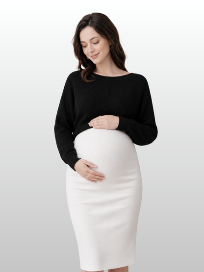 Maternity Sweater, Batwing Sleeves, Ribbed Knit, Layering, Flexible, Year-Round, All Trimesters