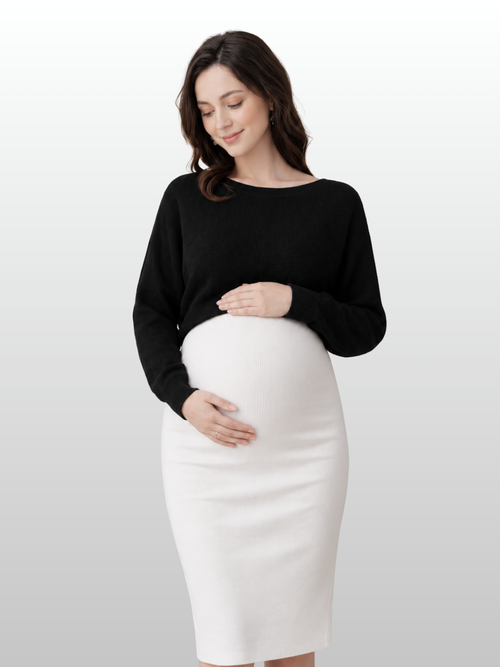 Maternity Sweater, Batwing Sleeves, Ribbed Knit, Layering, Flexible, Year-Round, All Trimesters