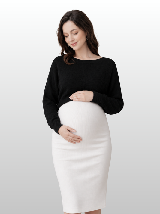 Maternity Sweater, Batwing Sleeves, Ribbed Knit, Layering, Flexible, Year-Round, All Trimesters