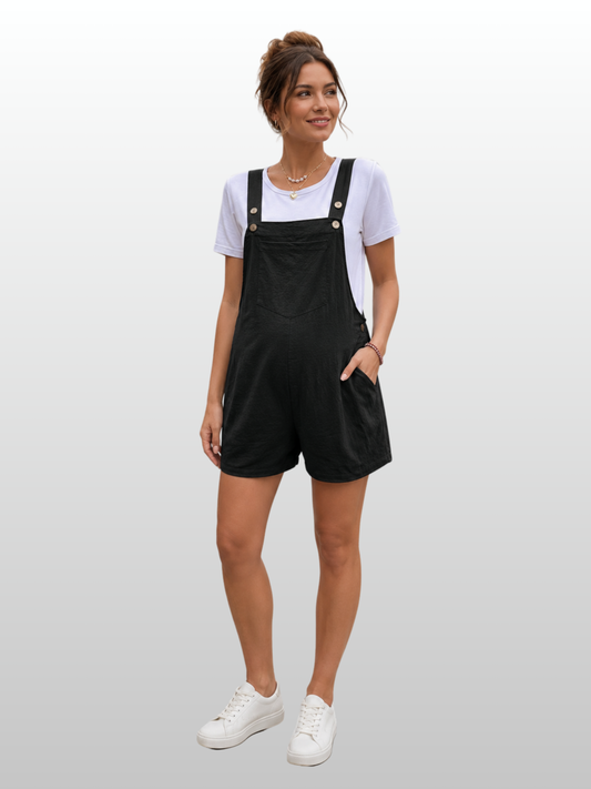 Maternity Overall Shorts, Adjustable Straps, Loose Fit, Side Buttons