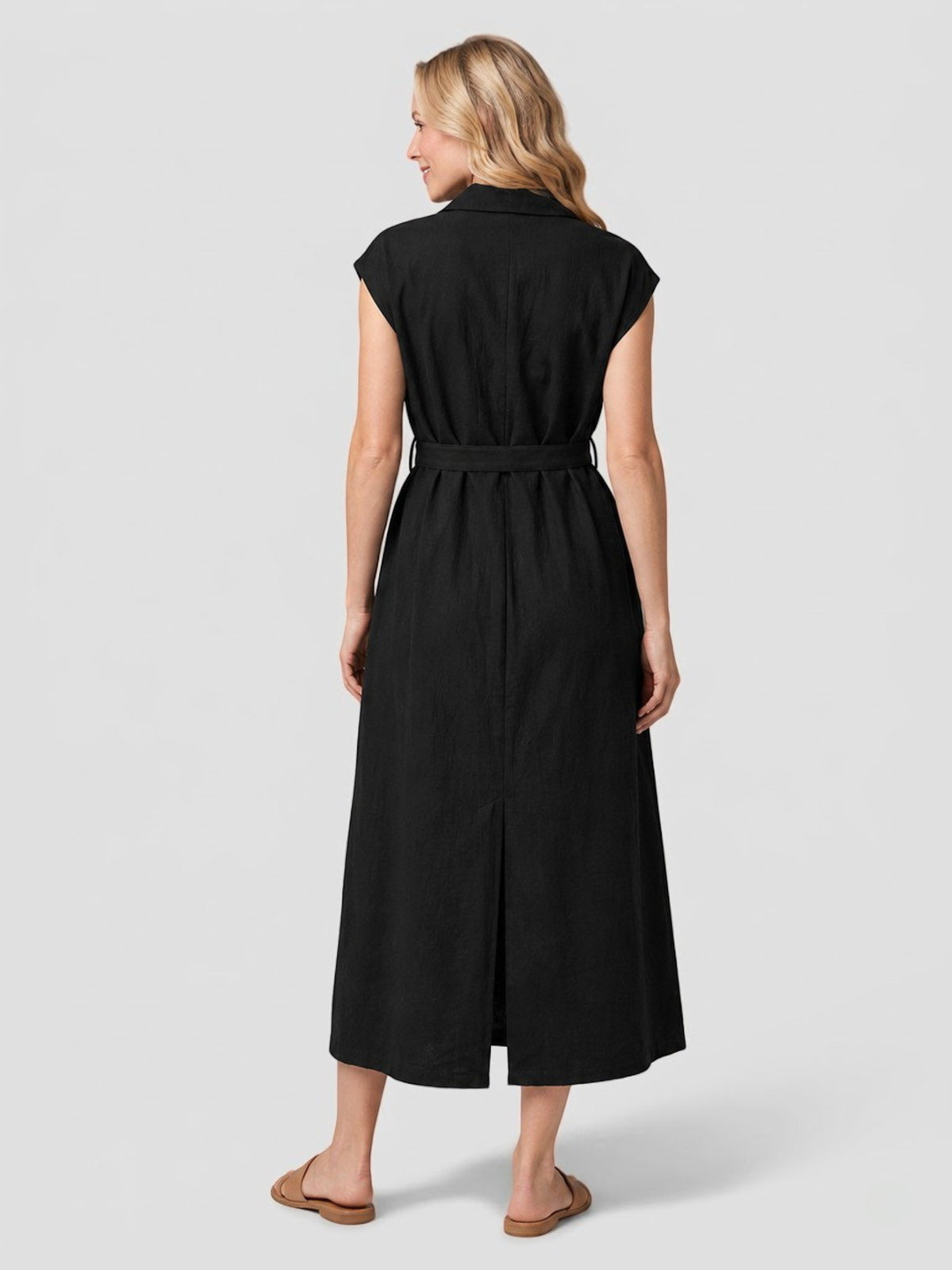 Maternity Dress Midi in Cotton with Lapel Collar and Nursing Access