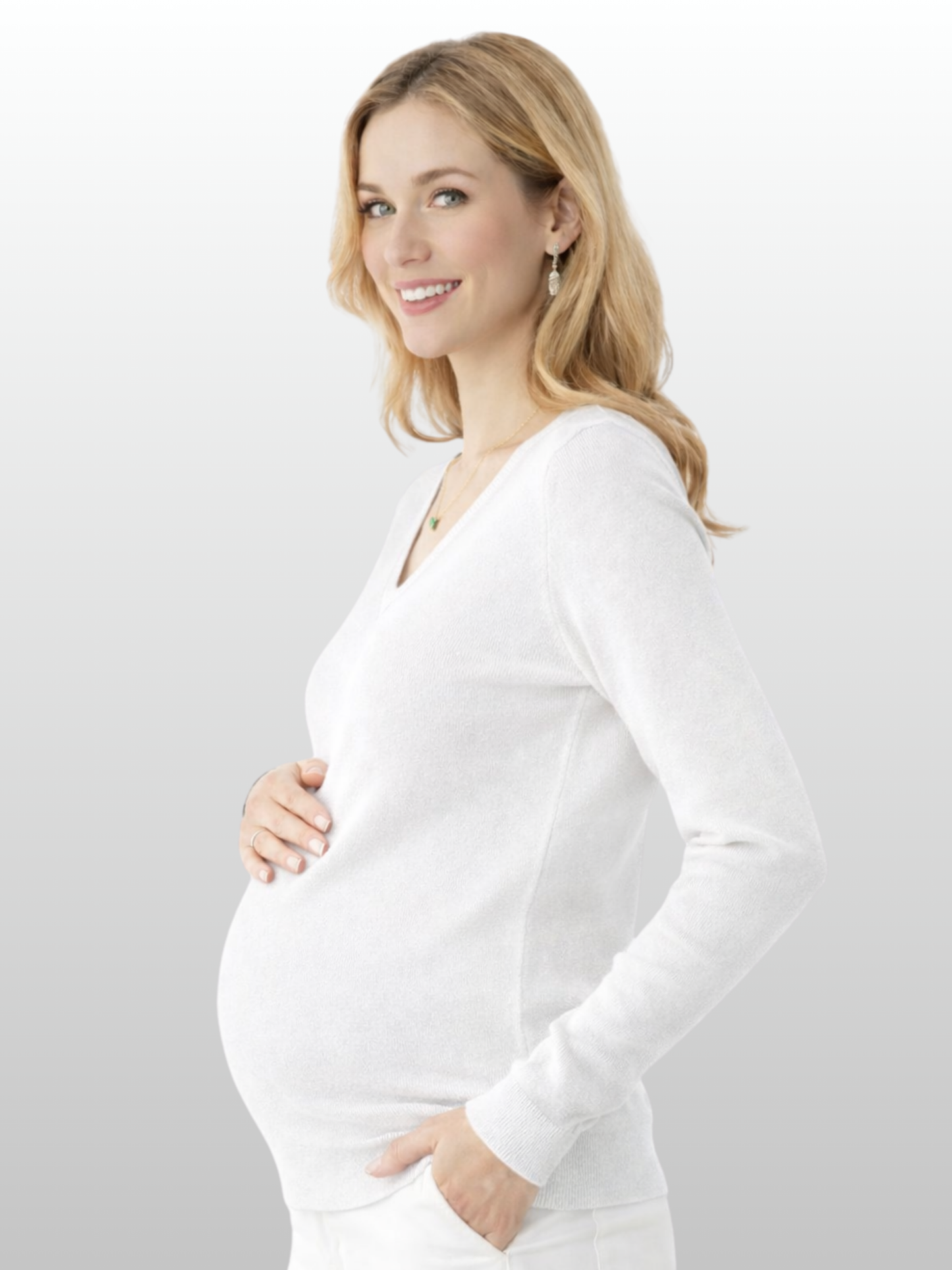 Umstandspullover, V-Ausschnitt, Flauschstrick, Leicht, Layering, Büro & Alltag, Frühe Schwangerschaft