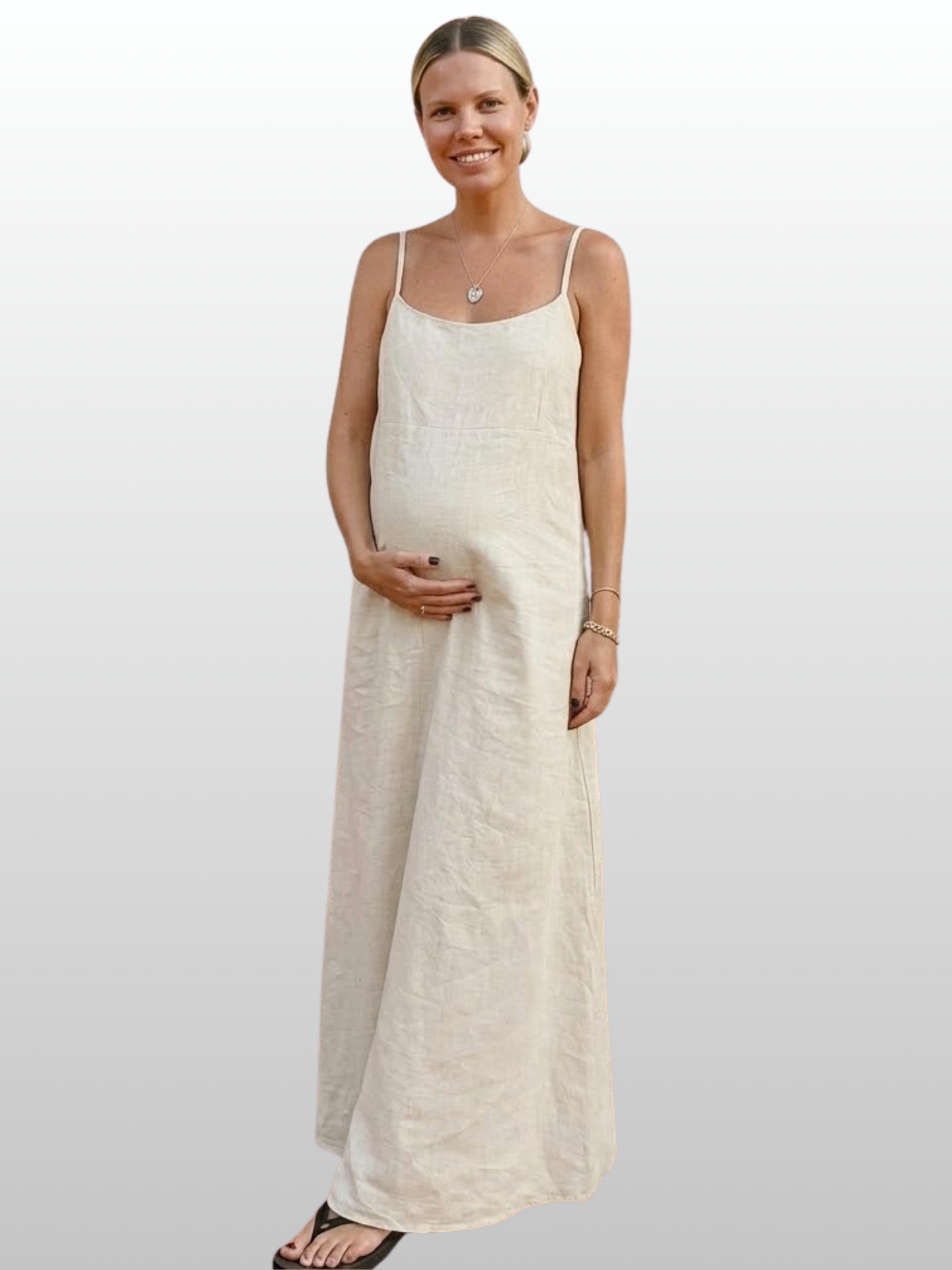 Maternity Dress, Maxi, Linen-Cotton, Spaghetti Straps, Column