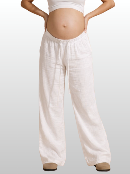 Maternity Pants, Wide Leg, Elastic Waist, Cotton Stretch, Everyday & Lounge