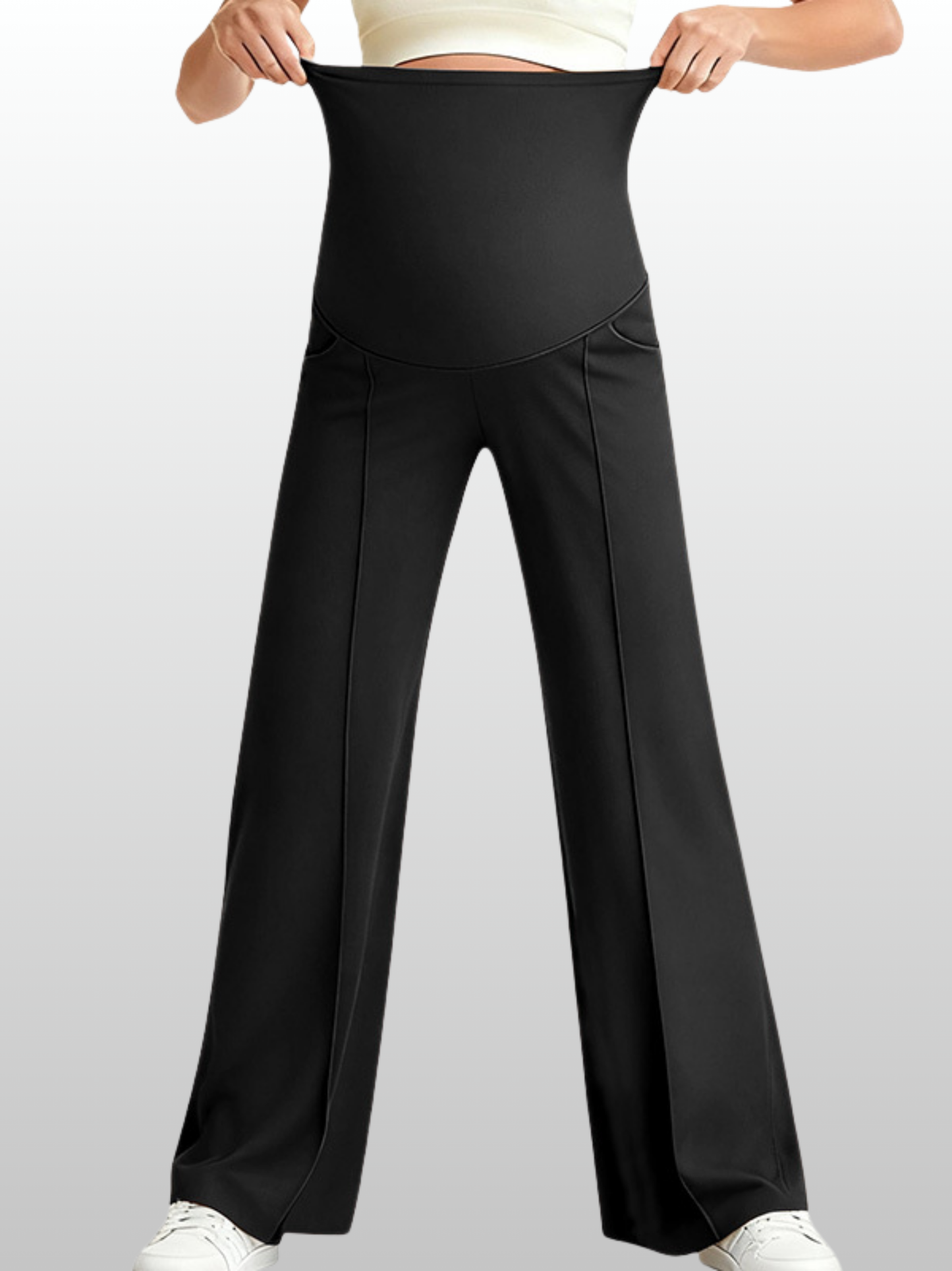 Maternity Pants, Over-the-Belly, Pleated, Loose Fit, Pockets, All Trimesters, Breathable