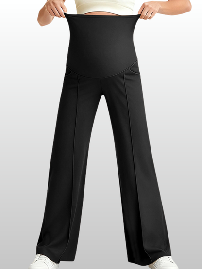 Maternity Pants, Over-the-Belly, Pleated, Loose Fit, Pockets, All Trimesters, Breathable