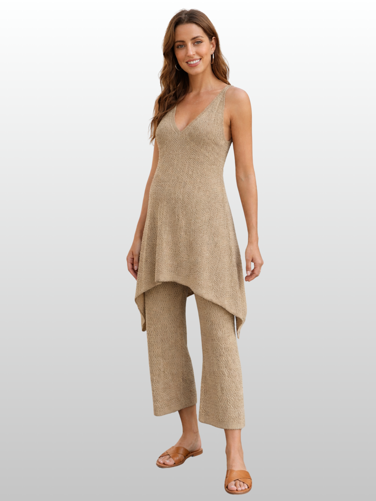 Maternity Set, Asymmetric Top, Wide-Leg Pants, Viscose Knit