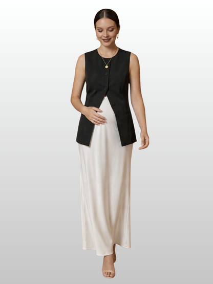 Maternity Vest, Office Style, Structured Cut, Button Front, Peplum Hem, Waist Cut, Business