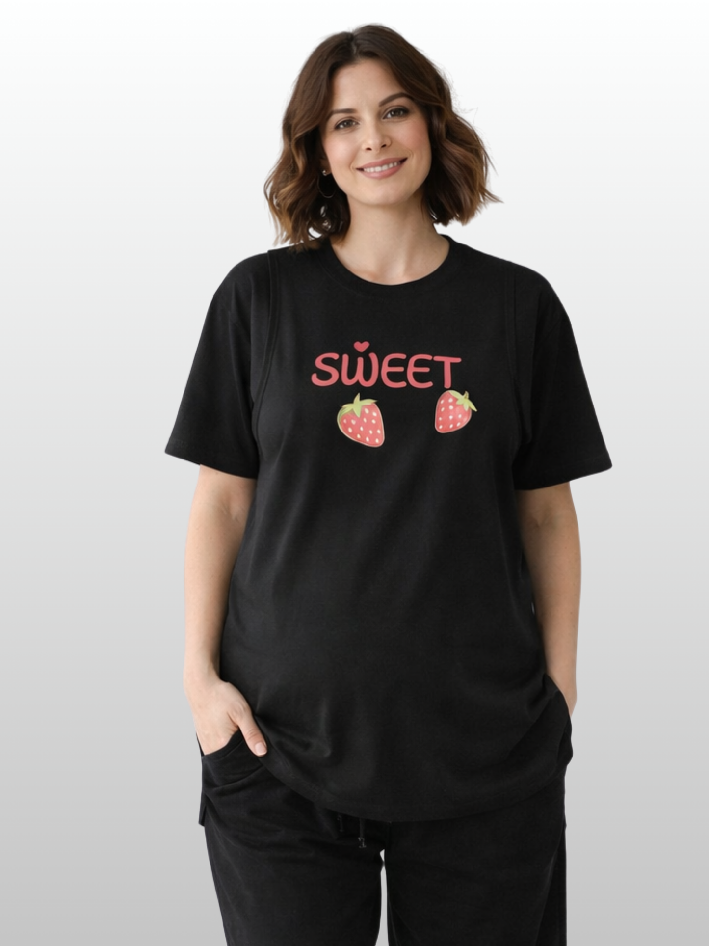 Umstands-Stillshirt, Oversized, Versteckter Stillzugang, J-Naht, Atmungsaktiv, Schwangerschaft Stillzeit