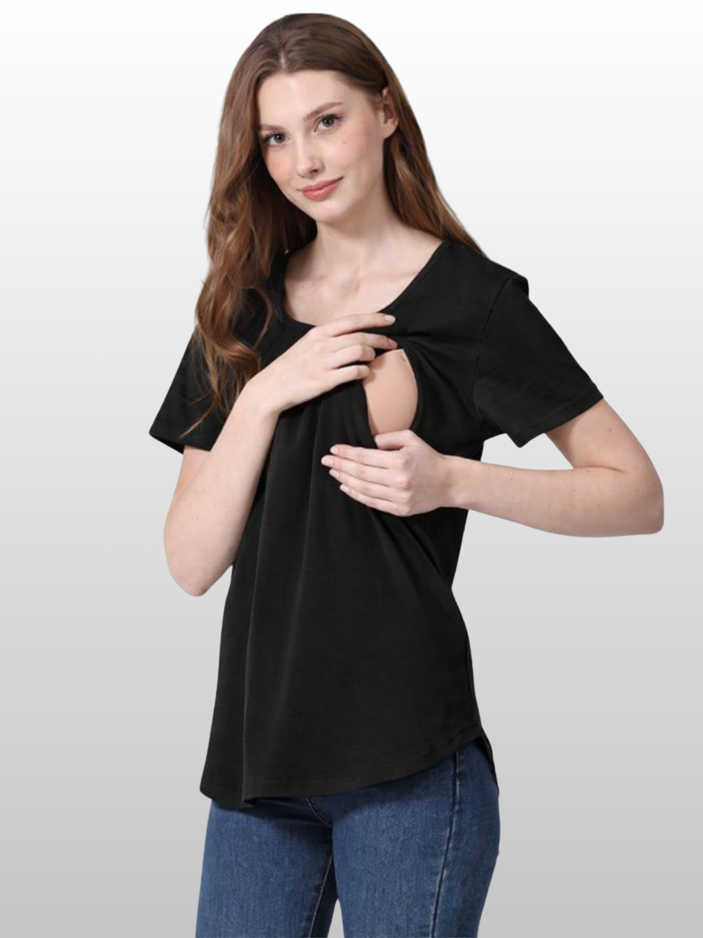 Maternity Nursing Top, Hidden Zipper, Discreet Nursing Access, Cotton, Pregnancy Nursing, One-Handed