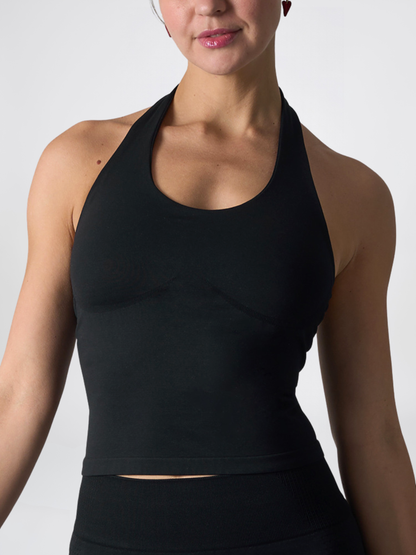 Halter Top Seamless Cropped with Scoop Neck and Wide Neck Strap