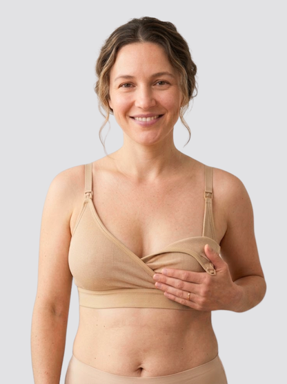 Nursing Bra, Ribbed, Dual Access, Pumping, Nursing, Wire-Free, Wrap Design, Hands-Free, Night Comfort