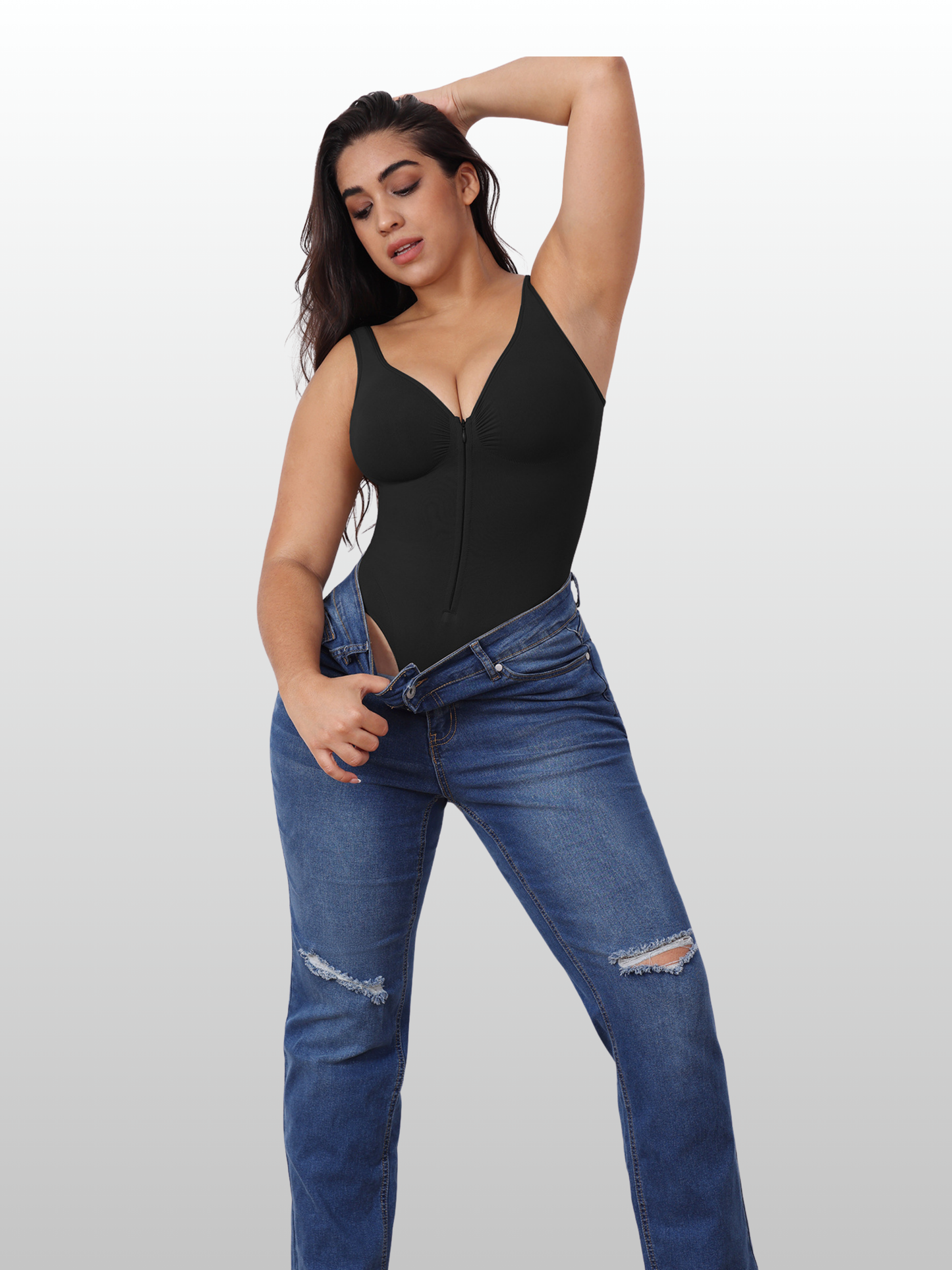 Shaping Bodysuit, Front-Reißverschluss, Sweetheart-Ausschnitt, Nahtlos, Taillenkontrolle, Figurformend, Outerwear