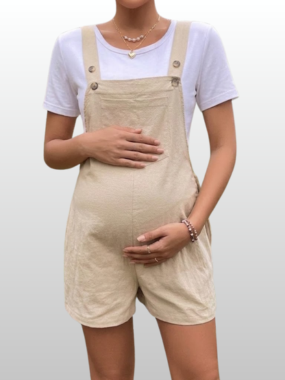 Maternity Overall Shorts, Adjustable Straps, Loose Fit, Side Buttons