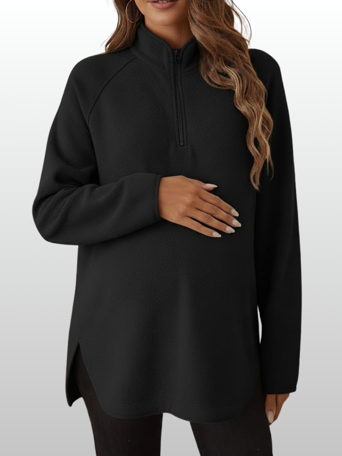 Umstandsmode, Fleecepullover Half-Zip, Schwangerschaft Pullover Oversized Weich, Langarm Fleece Umstandsmode, Warmer Winter Hoodie