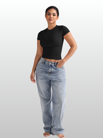 Shaping Top, Kurzarm, Kompressions-Fit, Second-Skin, Bauchweg-Effekt, Rundhals, Damen