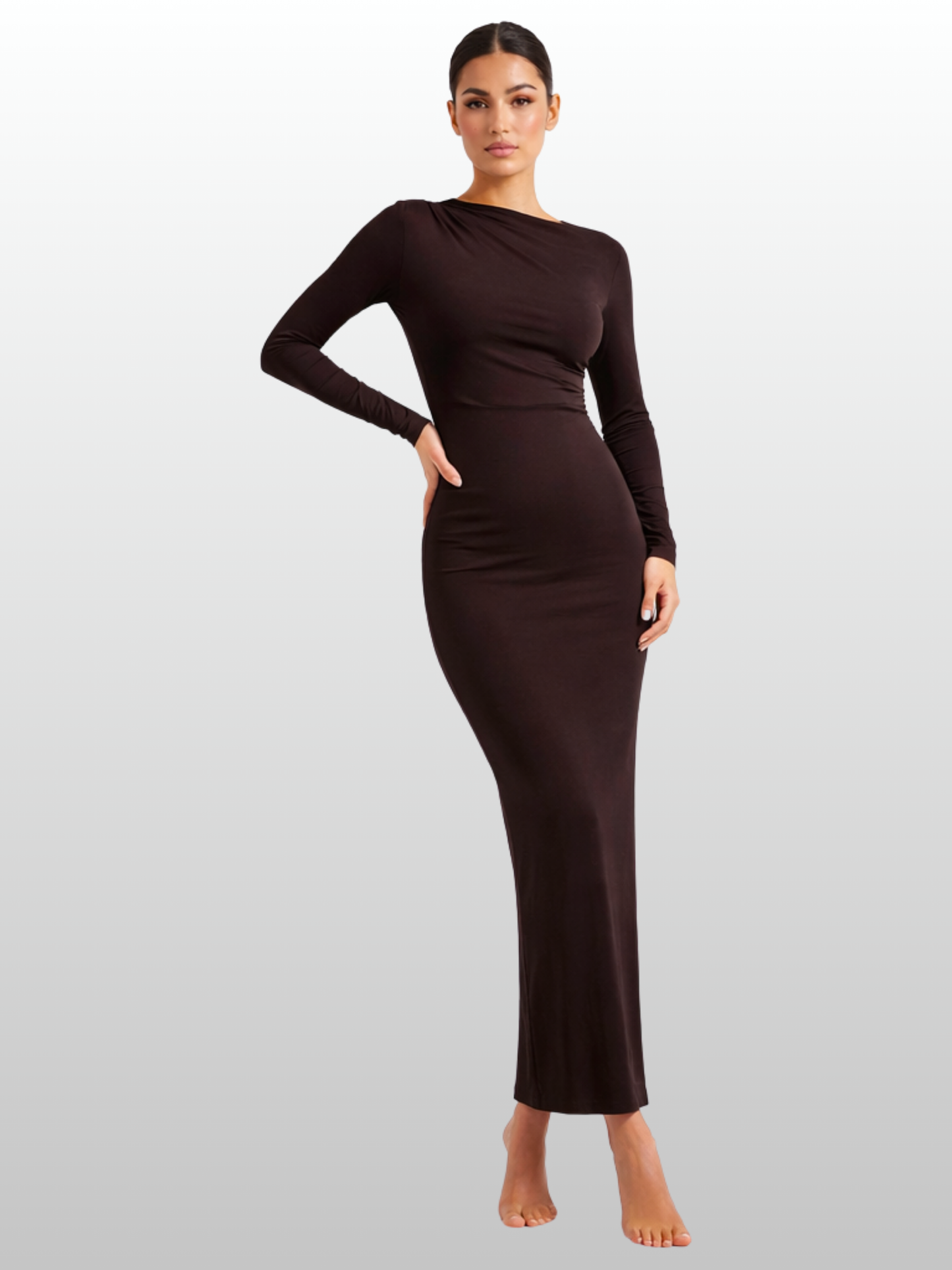 Maternity Maxi Dress, Long Sleeve, Boat Neck, Bodycon Cut, Formal & Business, Early Pregnancy, Postpartum, Wrinkle-Free