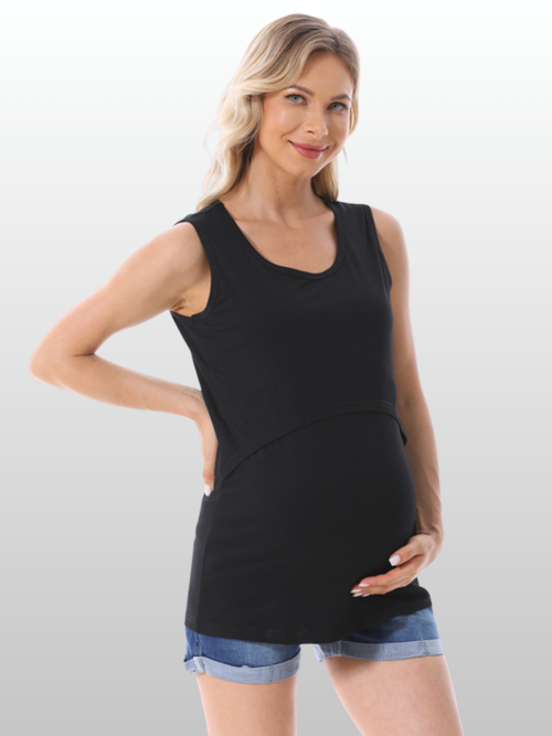 Umstands-Stilltanktop, Pull-Up-Zugang, Ärmellos, Baumwolle, Atmungsaktiv, Sommer, Schwangerschaft Stillzeit