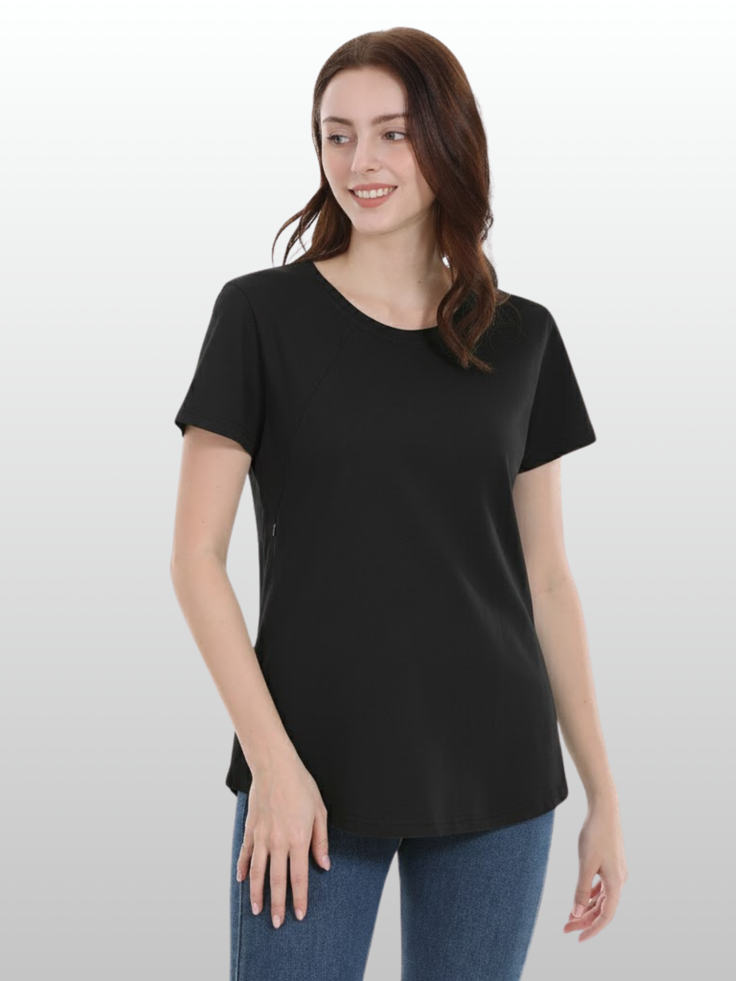 Umstands-Stilltop, Verdeckter Reißverschluss, Diskreter Stillzugang, Baumwolle, Schwangerschaft Stillzeit, Einhändig