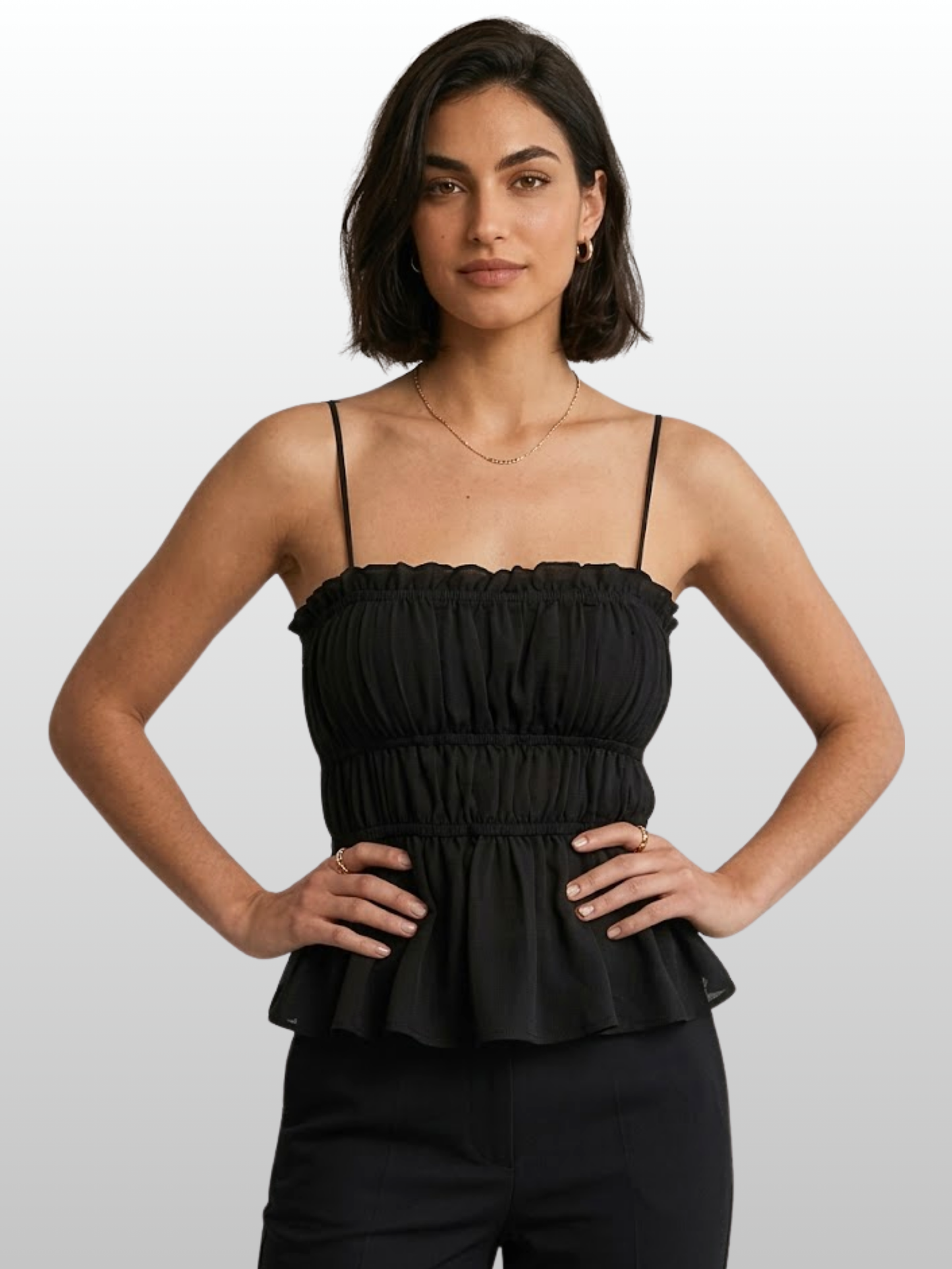 Cami Top, Ruffle Peplum, Chiffon, Spaghetti Straps, Empire Waist