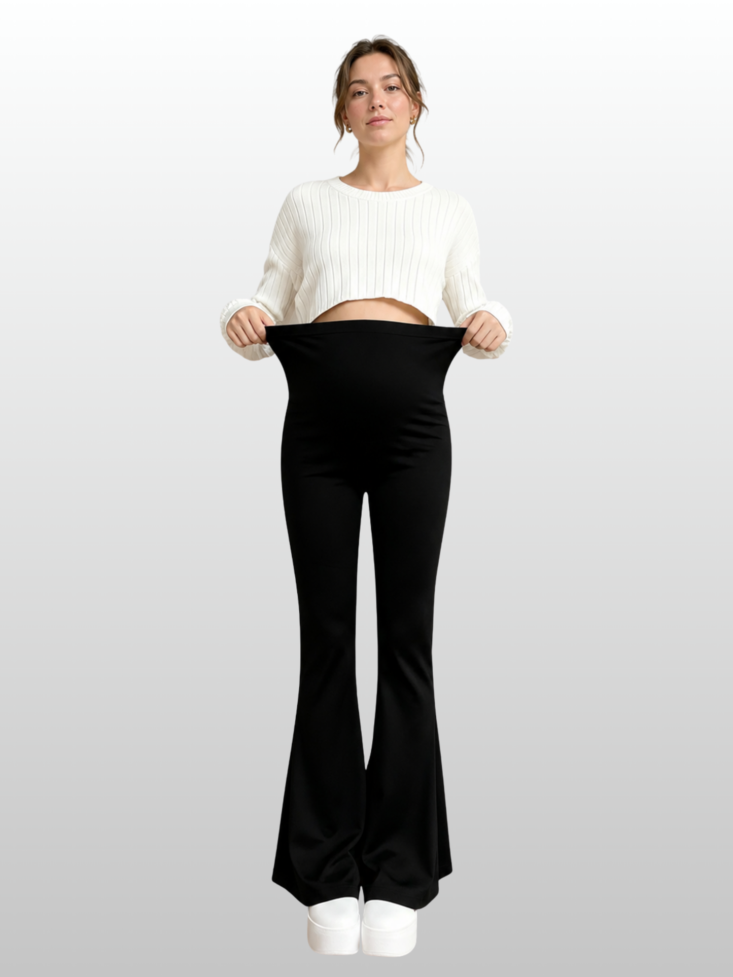 Maternity Pants, Flared, Over-the-Belly, Shaping, Elastic Waist, All Trimesters, Breathable