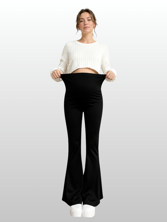 Maternity Pants, Flared, Over-the-Belly, Shaping, Elastic Waist, All Trimesters, Breathable