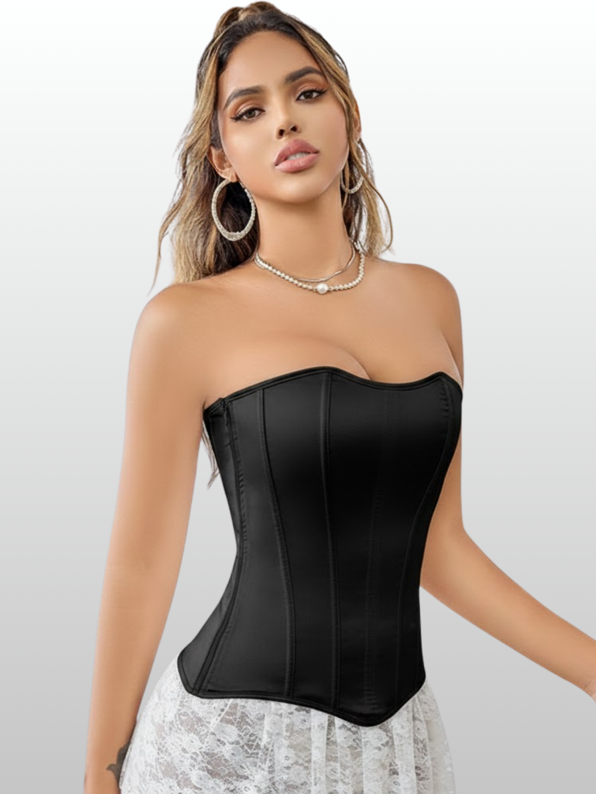 Umstandsmode, Korsett, Trägerlos, Satin-Glanz, Top, Figurenformend