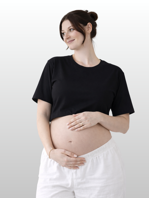 Umstands-Crop-Top, Baumwolle, Modern, Kurze Ärmel, Schwangerschaft Stillzeit, Vielseitig