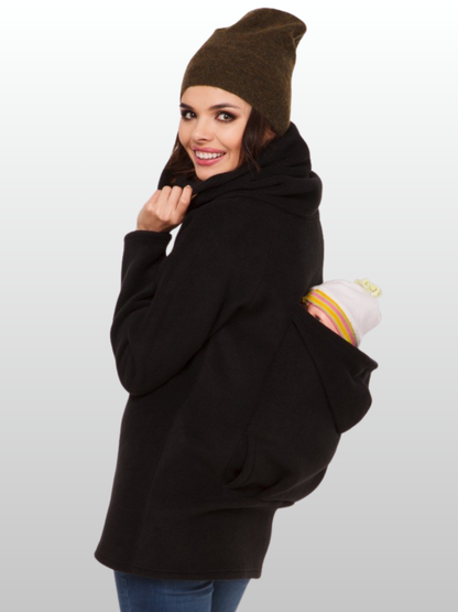 Babywearing Hoodie, Fleece, Kangaroo Jacket, Front & Back Carry, Built-In Baby Hood