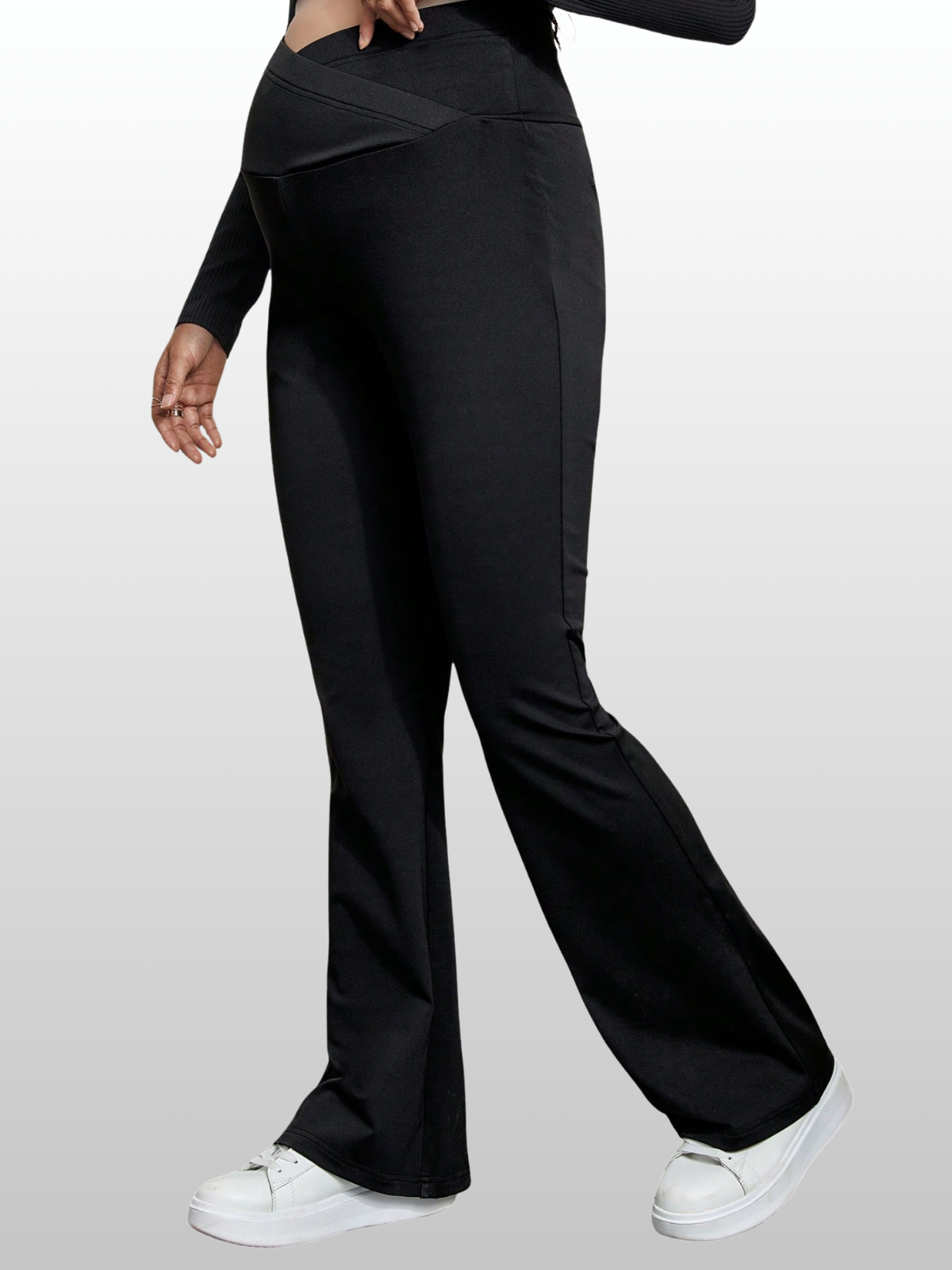 Umstandsmode, Schwangerschaftshose, mit überkreuztem High-Waist-Bund, verstellbar