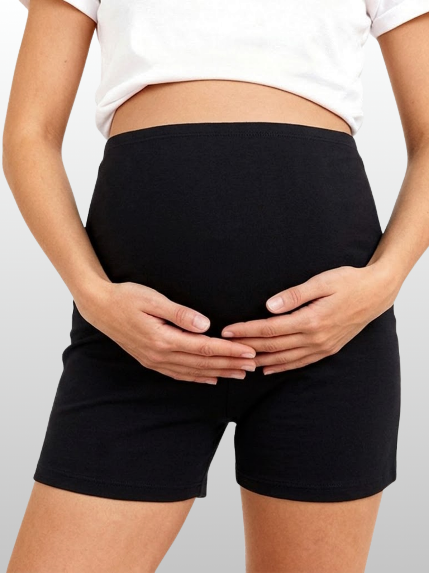 Maternity Shorts, Over-Belly Band, Ribbed Fabric, Side Pockets, All Trimesters