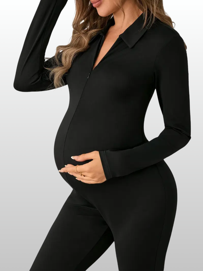 Umstandsmode, Langärmliger Overall mit Kragen und Reißverschluss