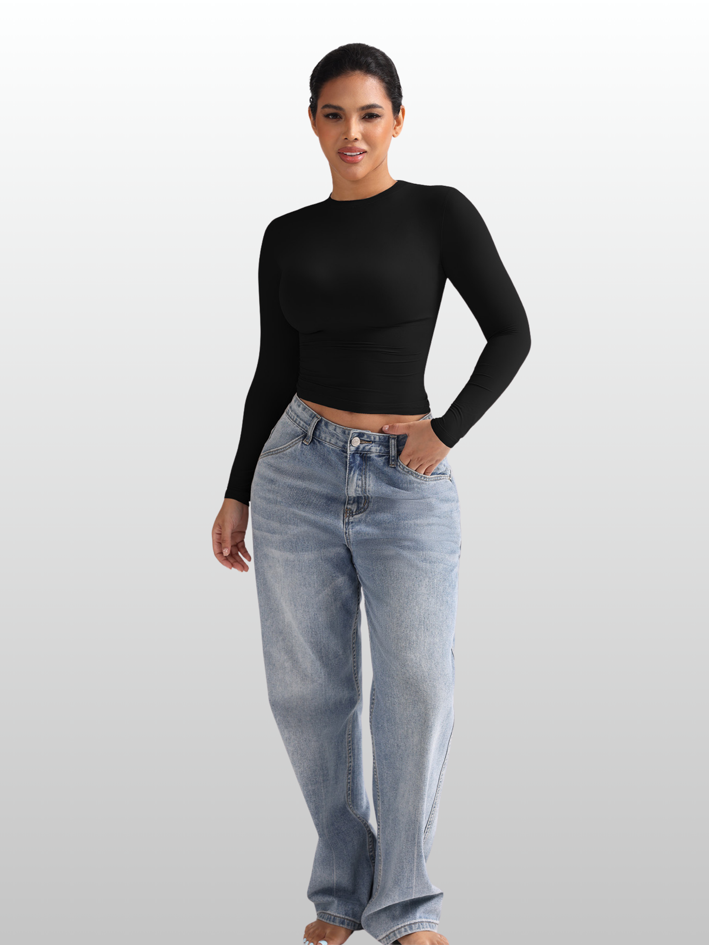 Shaping Top, Langarm, Kompressions-Fit, Second-Skin, Bauchweg-Effekt, Rundhals, Damen