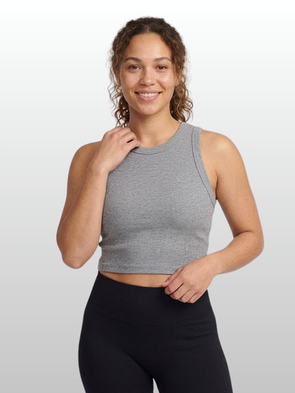 Tank Top, Fine Ribbed, High-Neck, Cropped, Sleeveless, Stretch