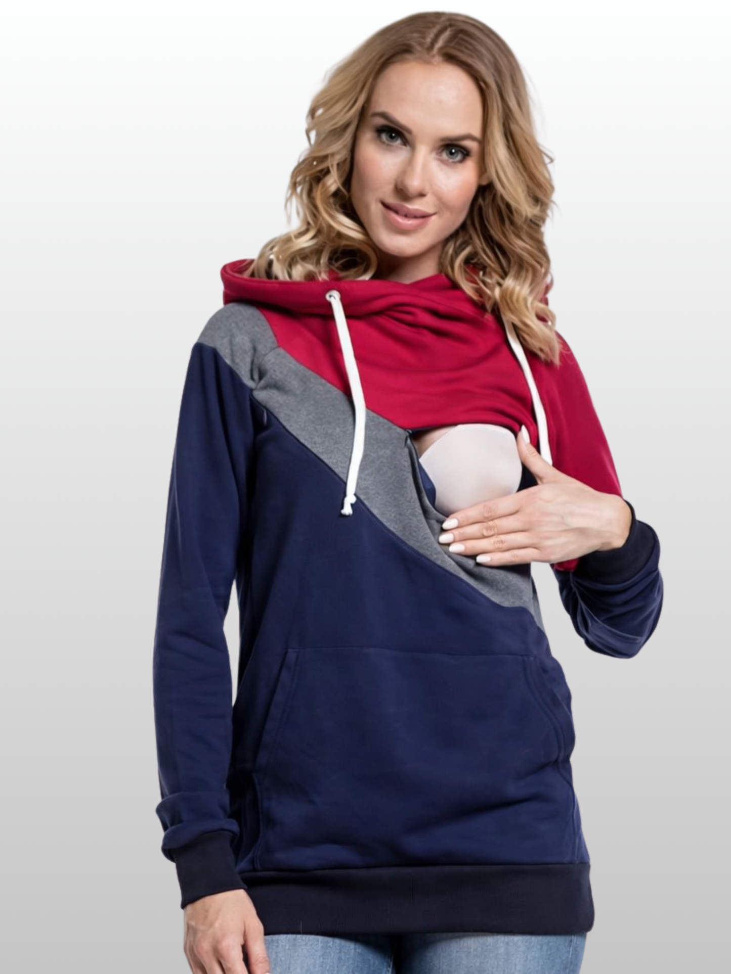 Maternity Wear, Nursing Hoodie, Hidden Zipper, Colorblock, One-Hand Access