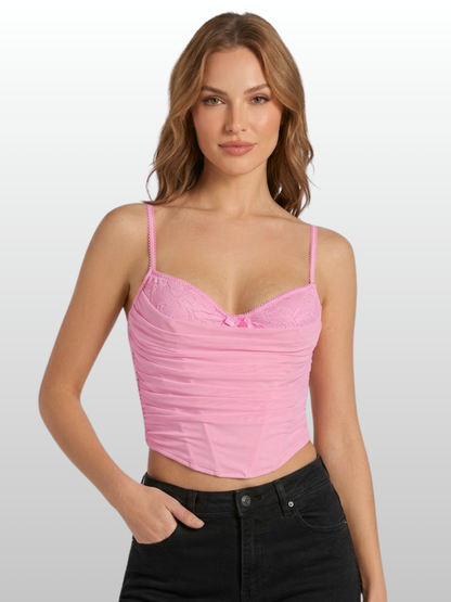 Bustier Top, Lace, Ruched Bodice, Underwire, Back Zip