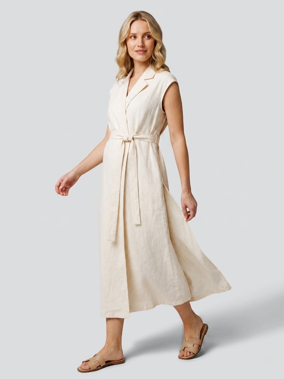 Maternity Dress Midi in Cotton with Lapel Collar and Nursing Access