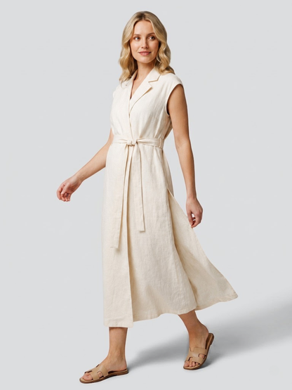Maternity Dress Midi in Cotton with Lapel Collar and Nursing Access