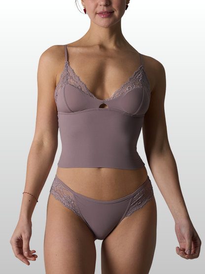 Camisole & Unterwäsche Set, Spitzenbesatz, Soft Sculpt, Kabellos, Romantisch, Loungewear, Zweiteilig