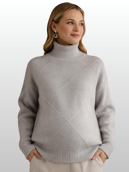 Umstandspullover, Zopfstrick, Relaxed Fit, Elegant, Hochgeschlossen, Büro & Events, Alle Trimester