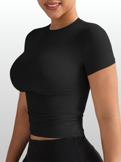 Shaping Top, Kurzarm, Kompressions-Fit, Second-Skin, Bauchweg-Effekt, Rundhals, Damen