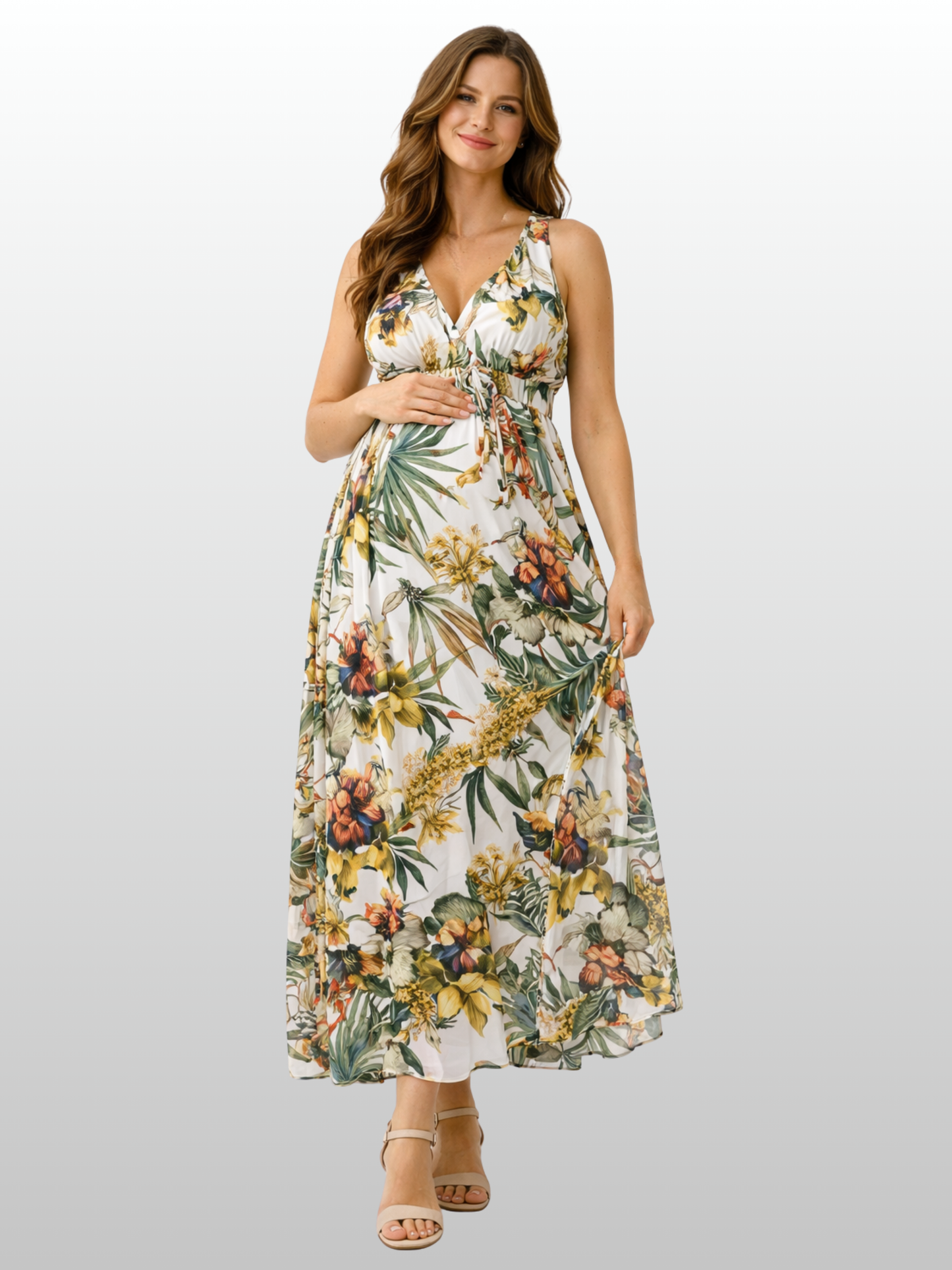 Maternity Maxi Dress, Boho Floral Print, Empire Waist, Photoshoot, Baby Shower, Airy Light, Summer