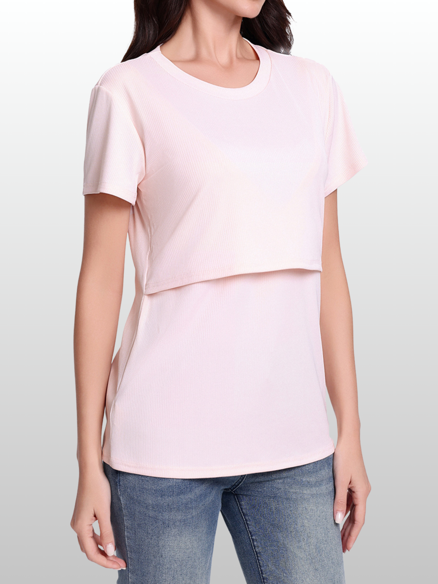 Umstandsmode, Umstands Shirt, Gerippt, Mit Stillzugang, Atmungsaktiv, Dehnbar