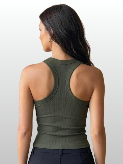 Long Top, Ribbed Knit, Scoop Neck, Wide Straps, Longline