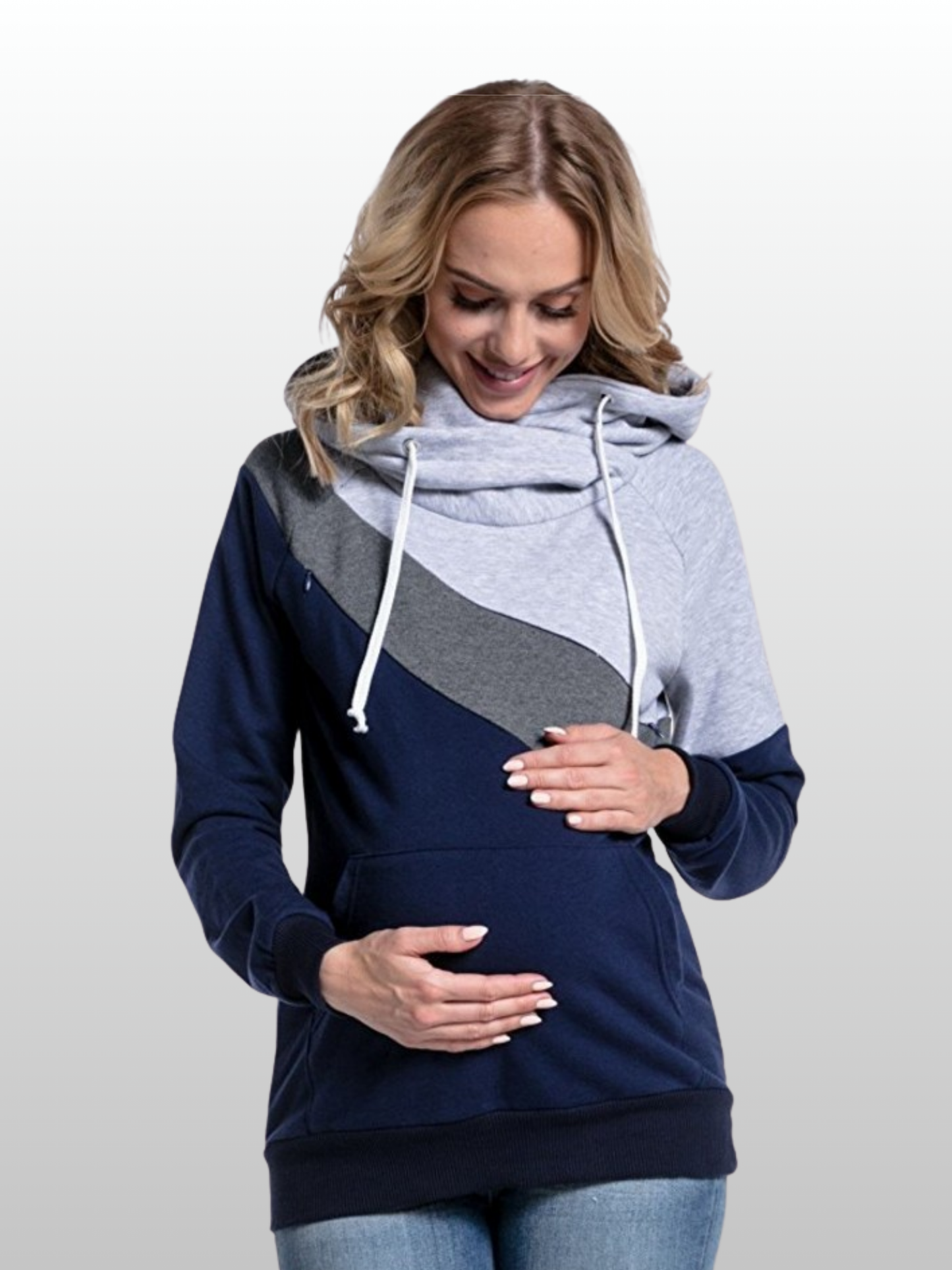 Maternity Wear, Nursing Hoodie, Hidden Zipper, Colorblock, One-Hand Access