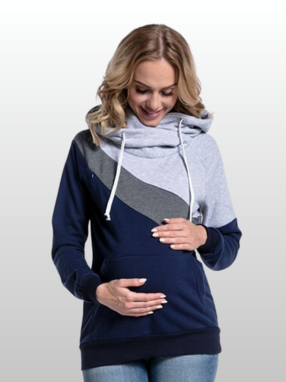 Maternity Wear, Nursing Hoodie, Hidden Zipper, Colorblock, One-Hand Access